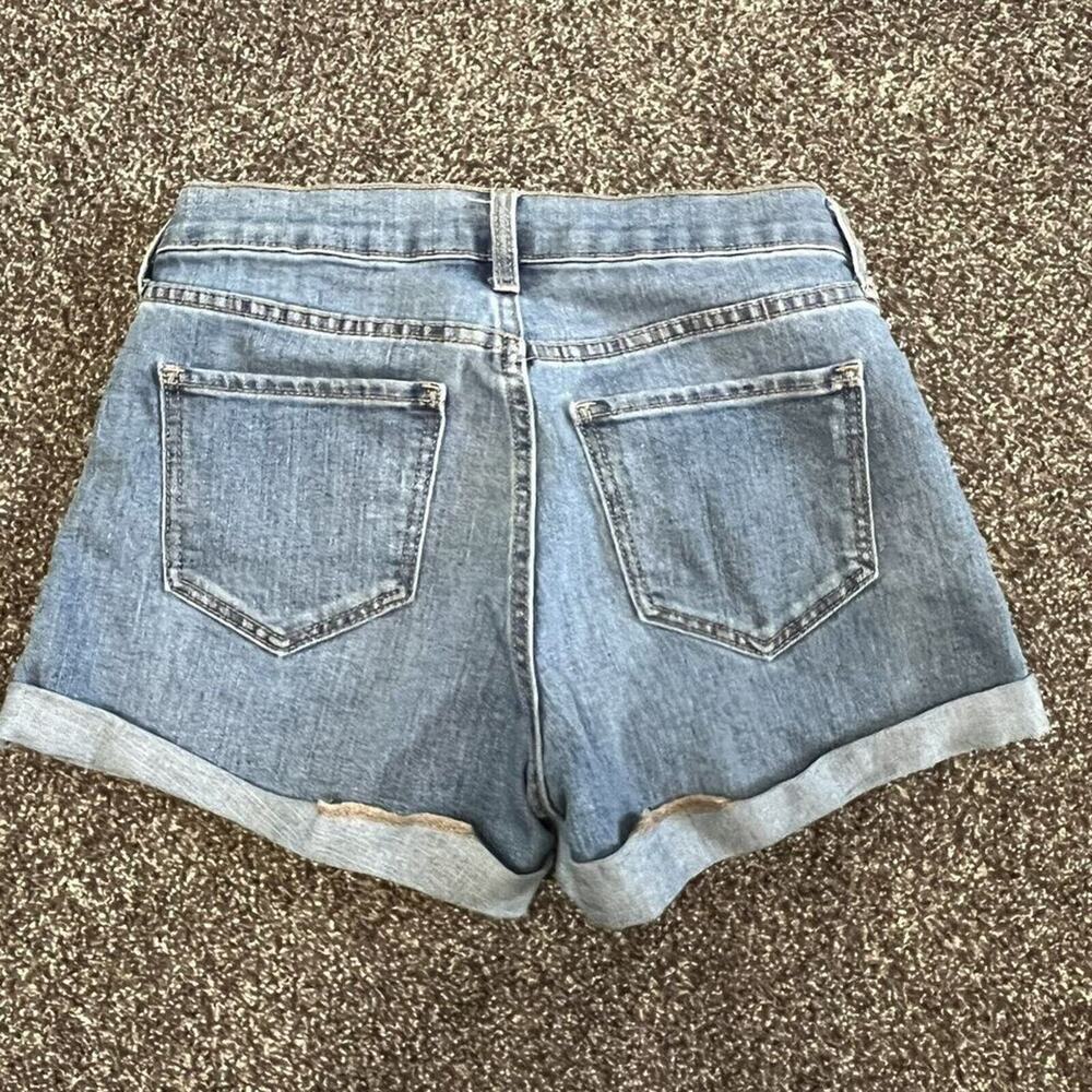 Old Navy Womens Sz 0 Jean Shorts Roll Cuff Blue Denim Mid Rise